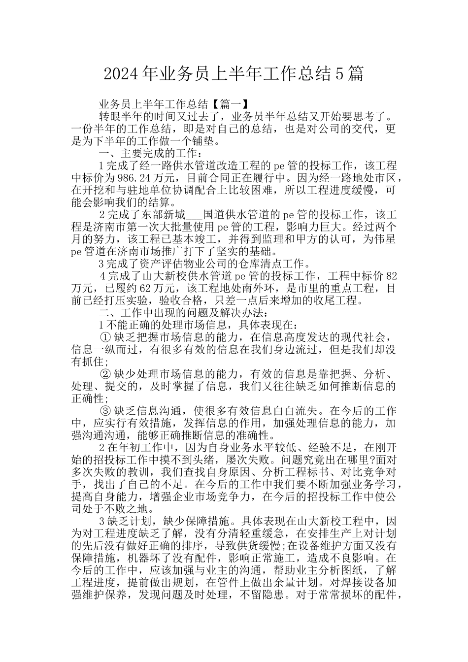 2024年业务员上半年工作总结5篇_第1页