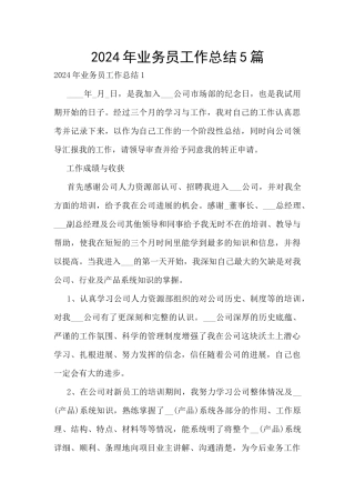 2024年业务员工作总结5篇