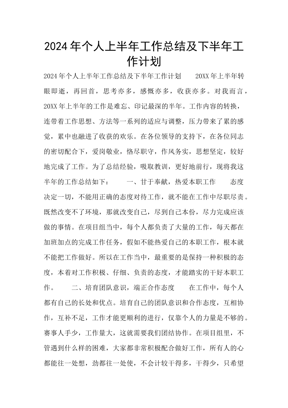 2024年个人上半年工作总结及下半年工作计划_第1页