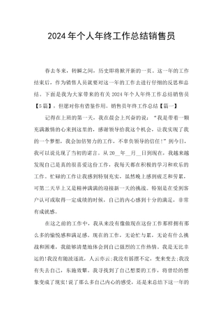 2024年个人年终工作总结销售员