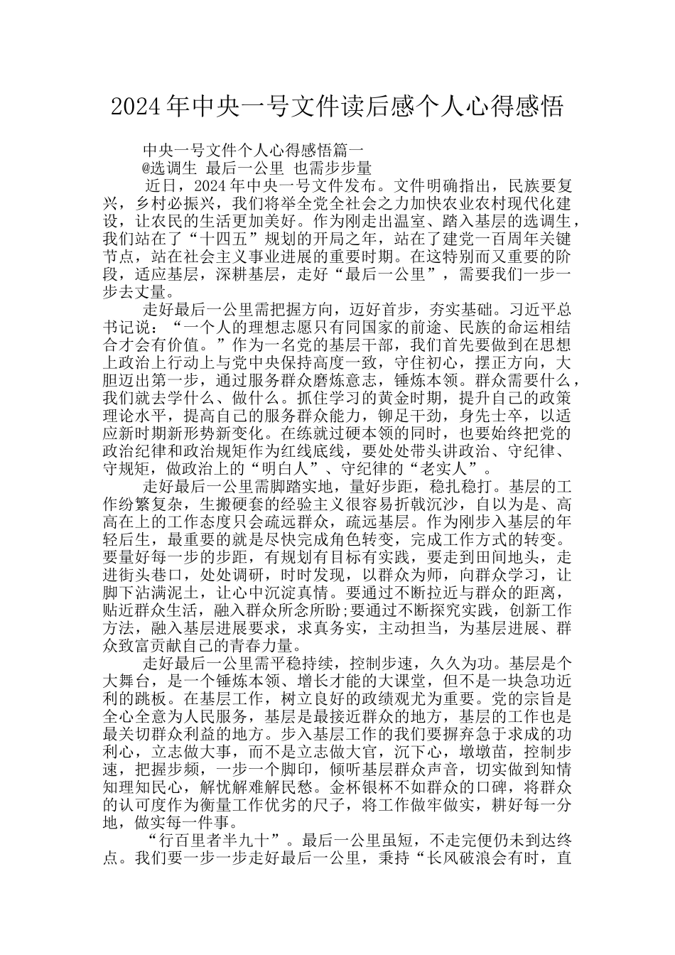 2024年中央一号文件读后感个人心得感悟_第1页