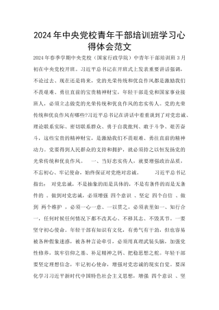 2024年中央党校青年干部培训班学习心得体会范文