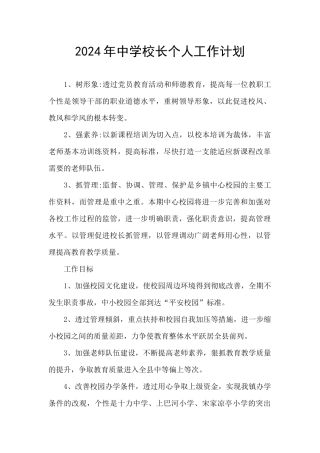 2024年中学校长个人工作计划