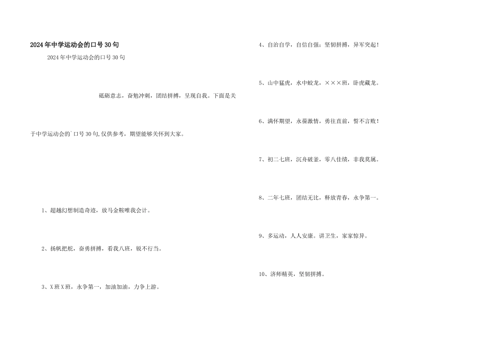 2024年中学运动会的口号30句_第1页