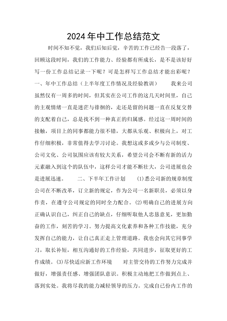 2024年中工作总结范文_第1页