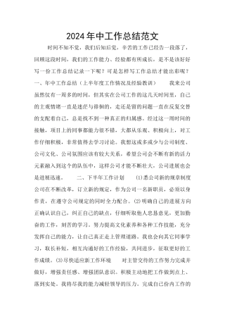 2024年中工作总结范文