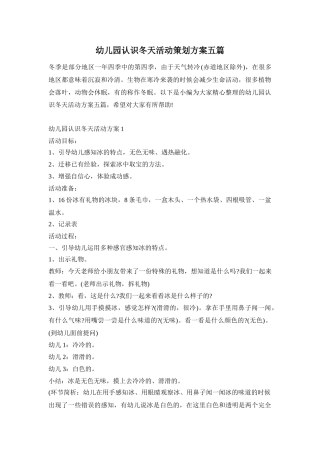 幼儿园认识冬天活动策划方案五篇