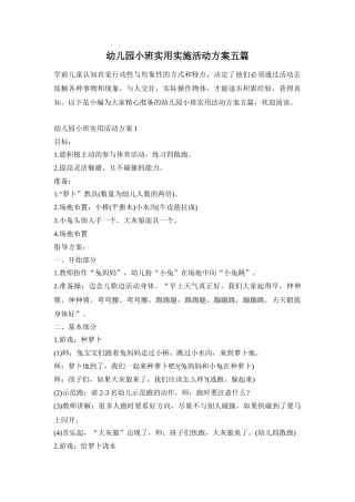 幼儿园小班实用实施活动方案五篇