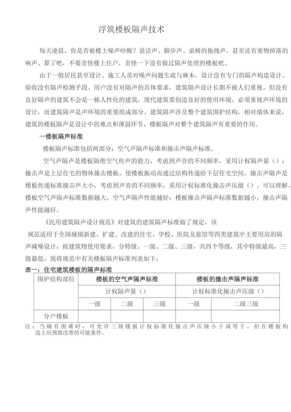 浮筑楼板隔声技术_第1页