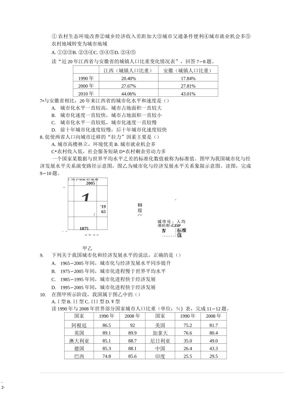城市化  练习题_第2页