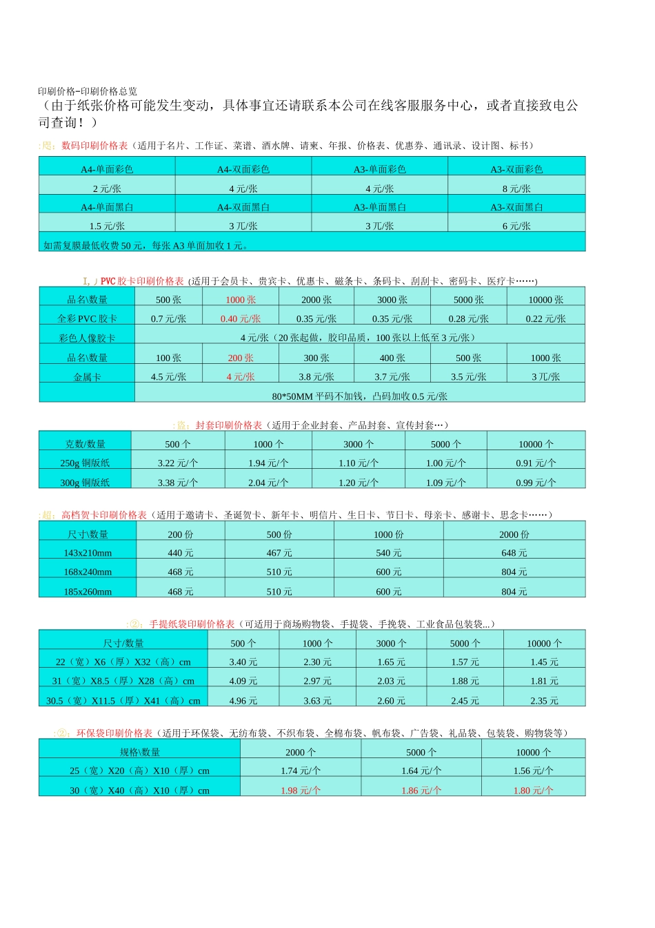 常规印刷品报价_第1页