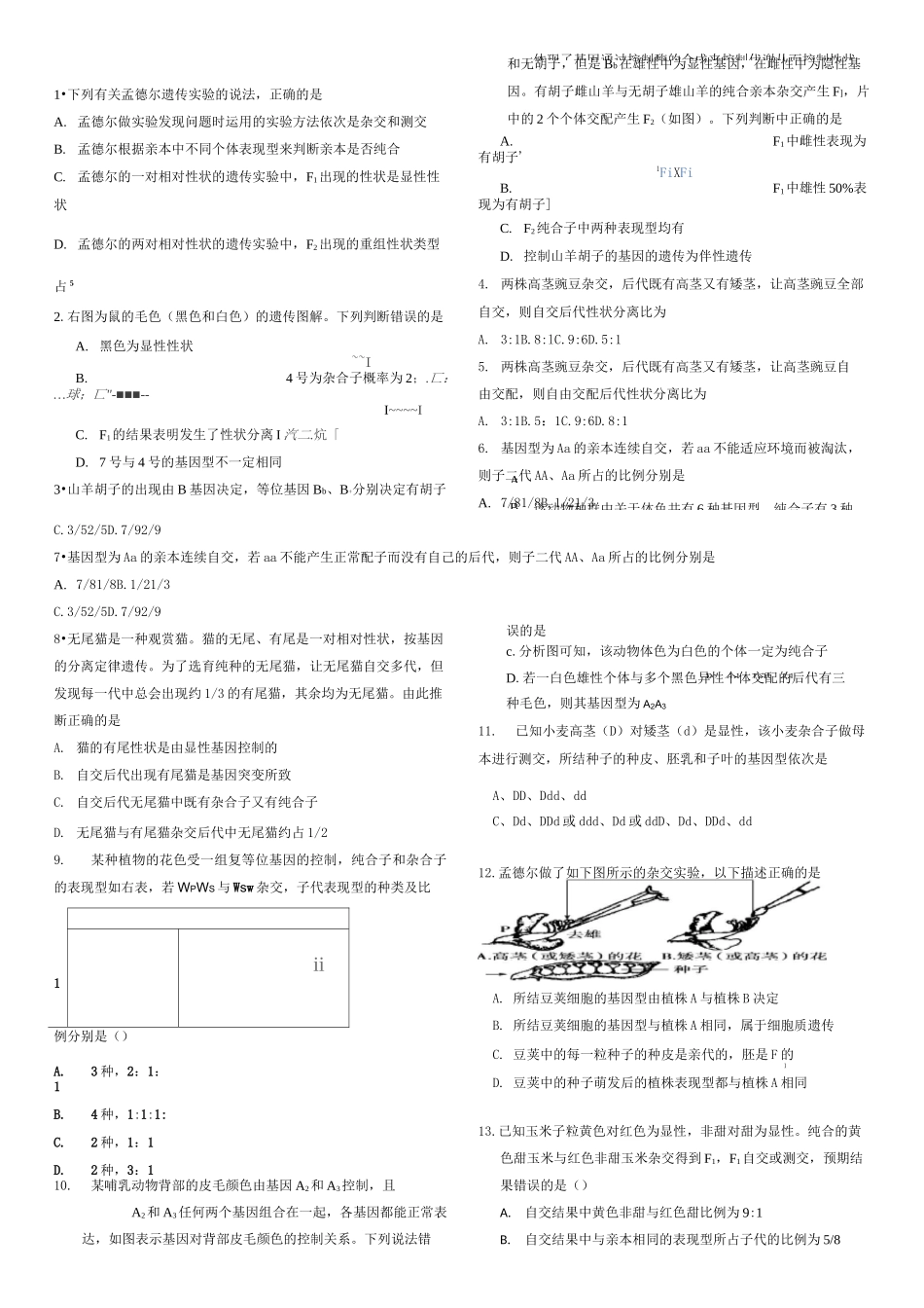 (完整版)高考生物遗传专题训练及答案_第1页