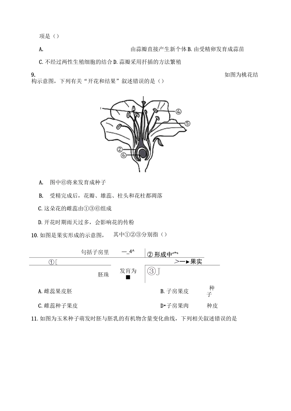 济南版生物八年级上册 第一章 绿色开花植物的一生  选择题训练(含答案)_第2页