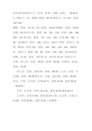 CAD家具尺寸汇总