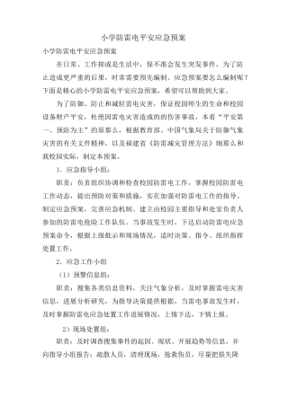 小学防雷电安全应急预案