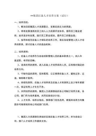 集团后备人才培养方案
