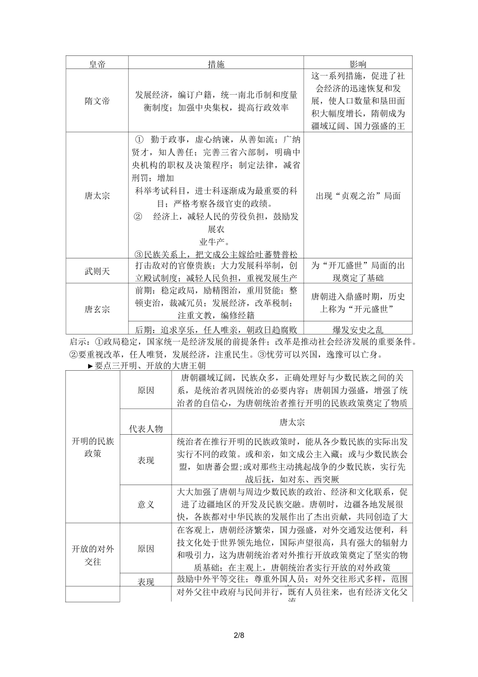 人教版七年级历史下册  第一单元隋唐时期繁荣与开放的时代 复习学案_第2页