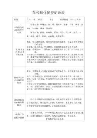 学校培优辅差记录表 (8篇)