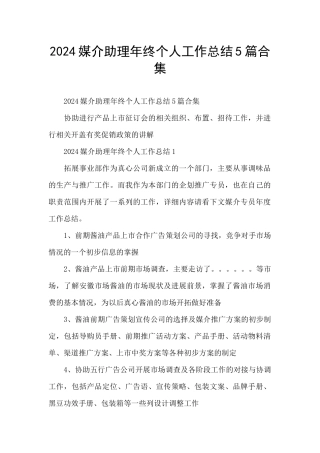 2024媒介助理年终个人工作总结5篇合集