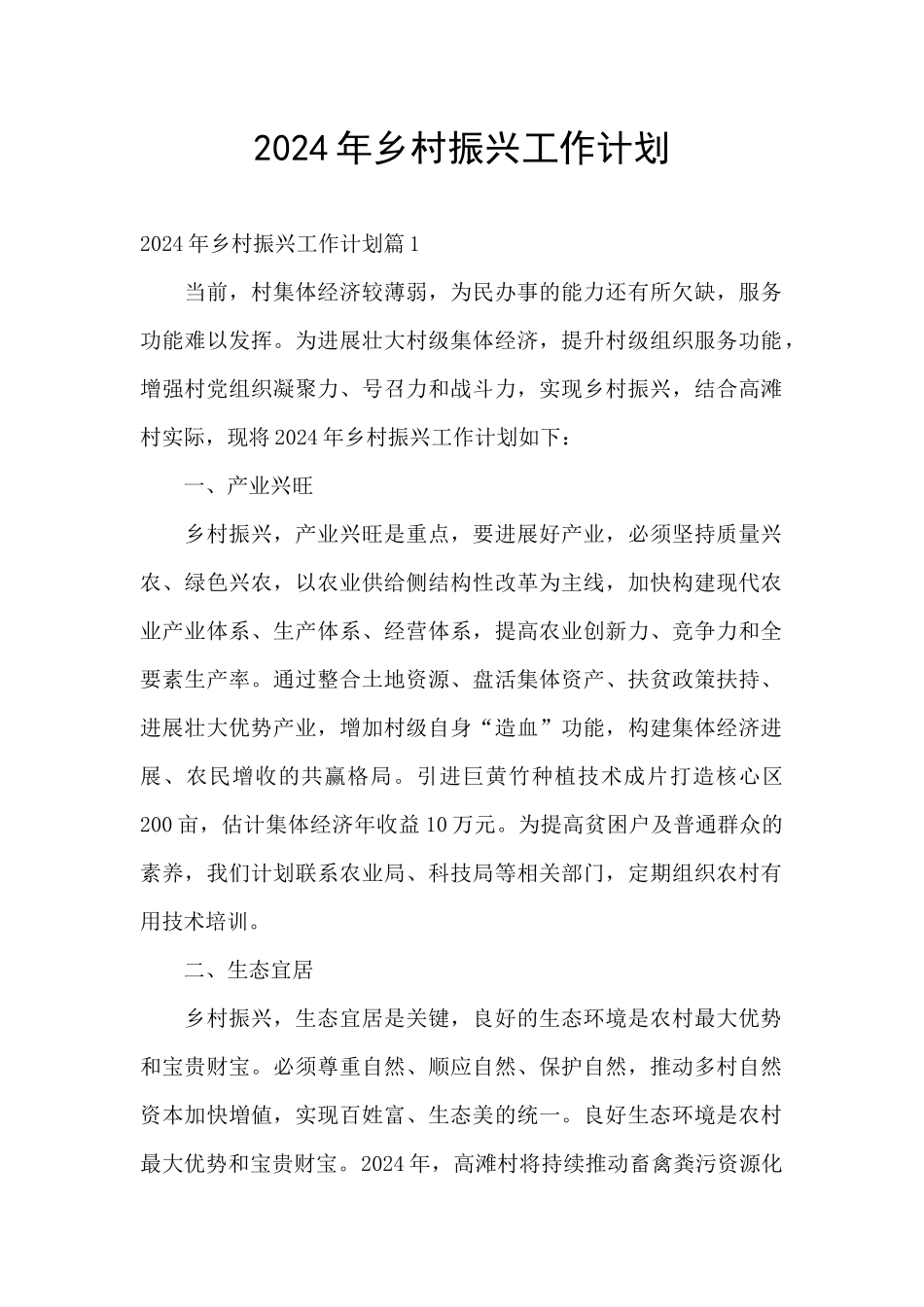 2024年乡村振兴工作计划_第1页