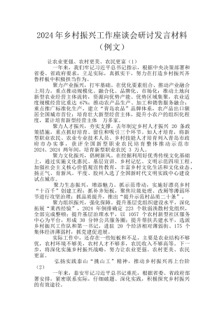 2024年乡村振兴工作座谈会研讨发言材料