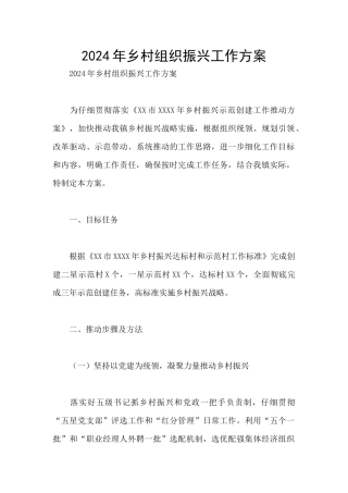 2024年乡村组织振兴工作方案
