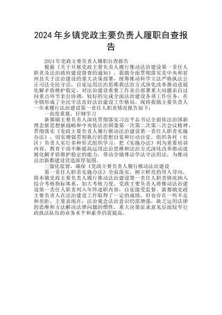 2024年乡镇党政主要负责人履职自查报告