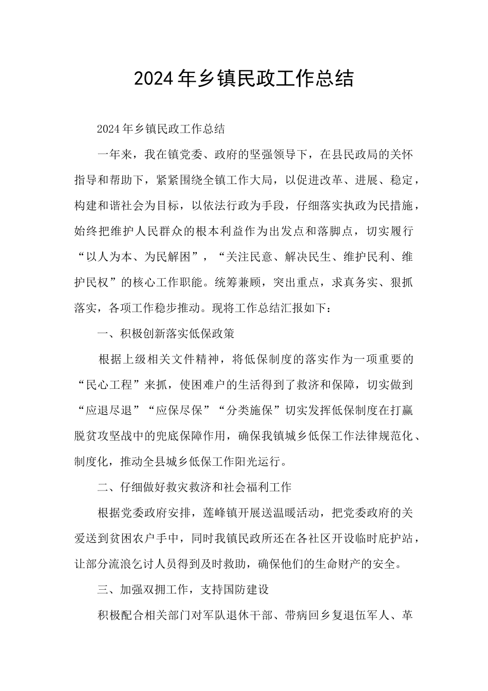 2024年乡镇民政工作总结_第1页