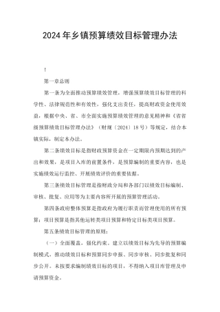 2024年乡镇预算绩效目标管理办法