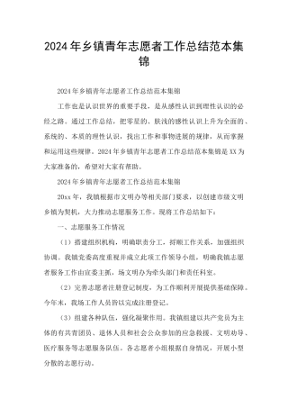 2024年乡镇青年志愿者工作总结范本集锦