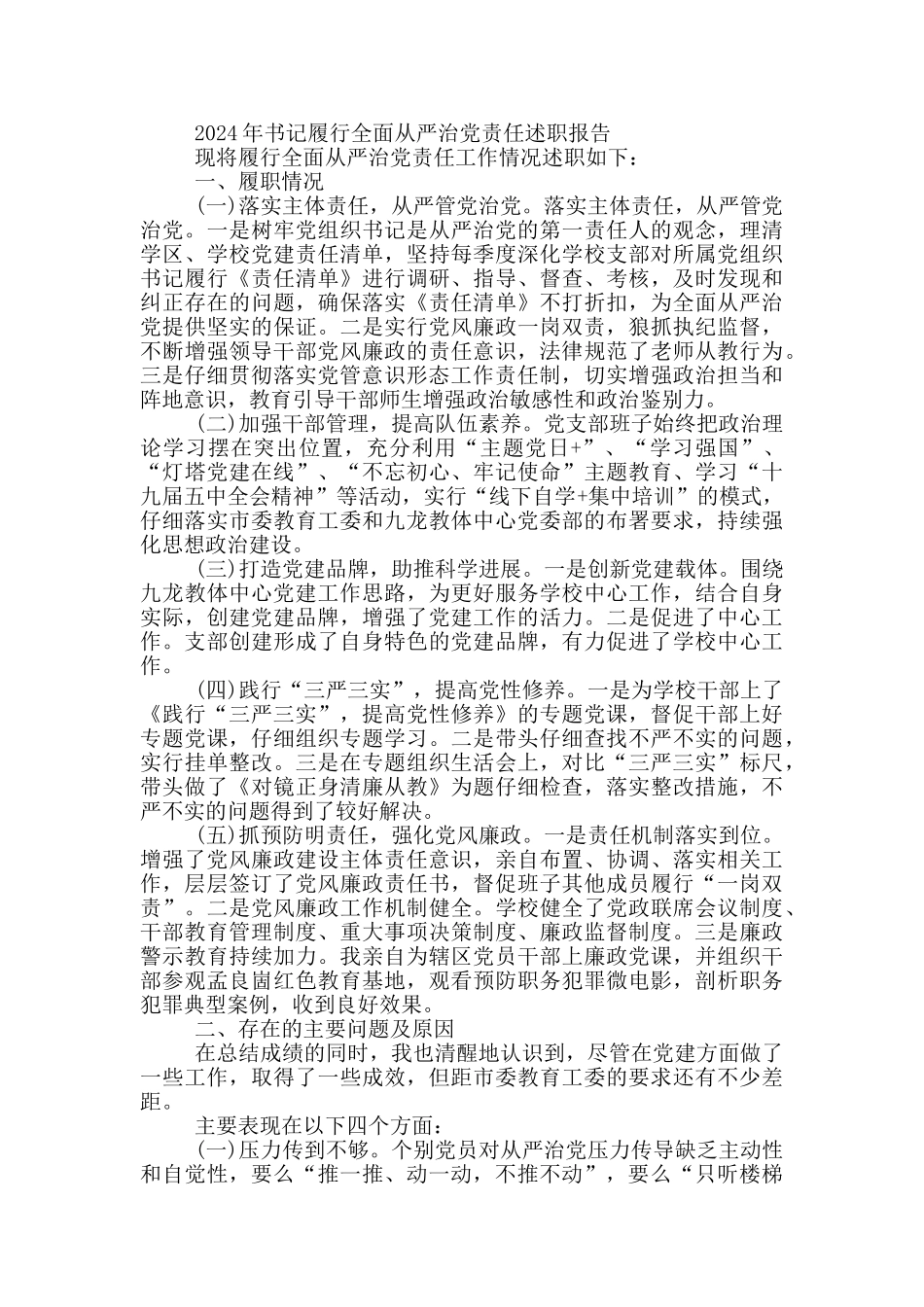 2024年书记履行全面从严治党责任述职报告_第3页