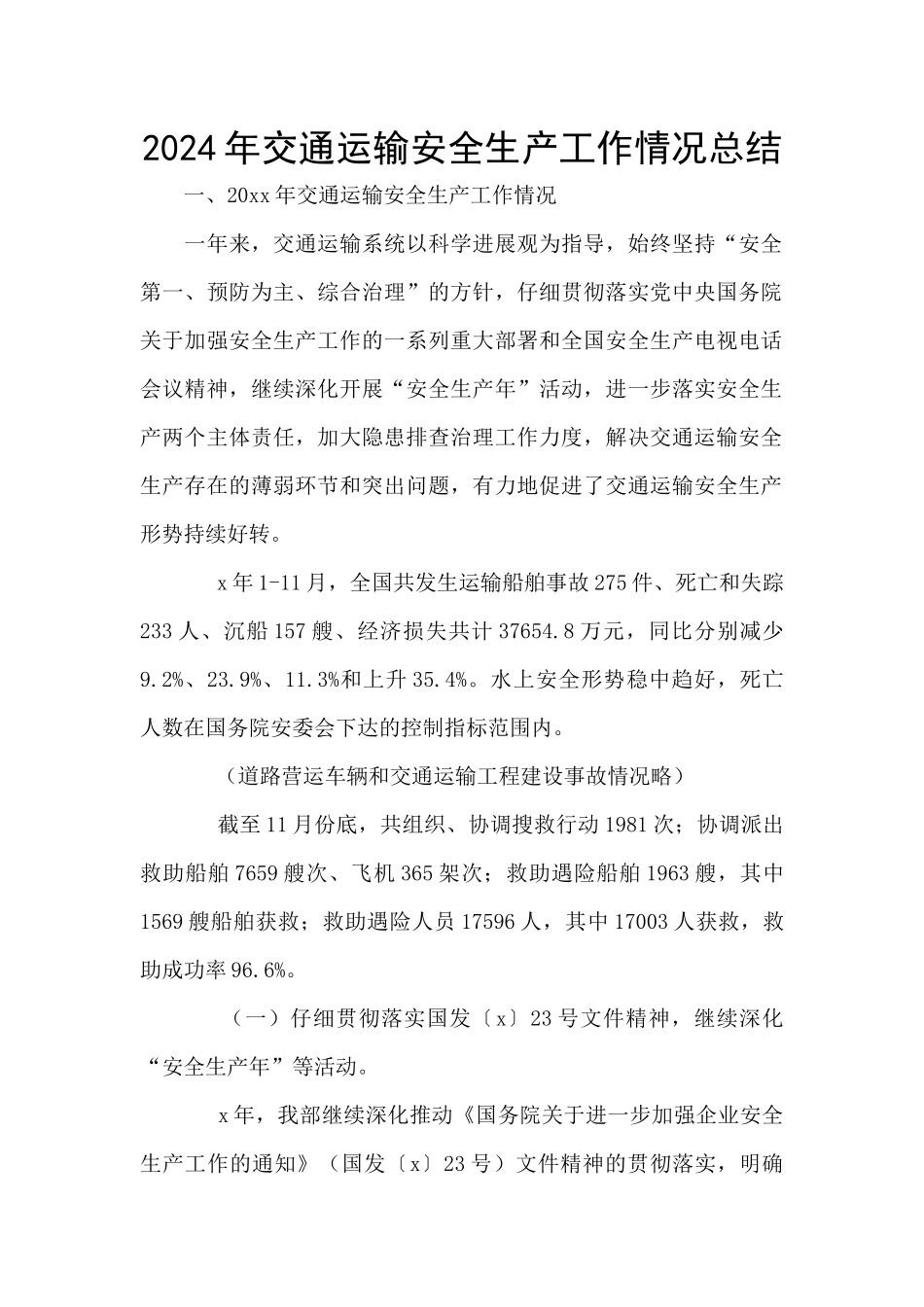 2024年交通运输安全生产工作情况总结_第1页