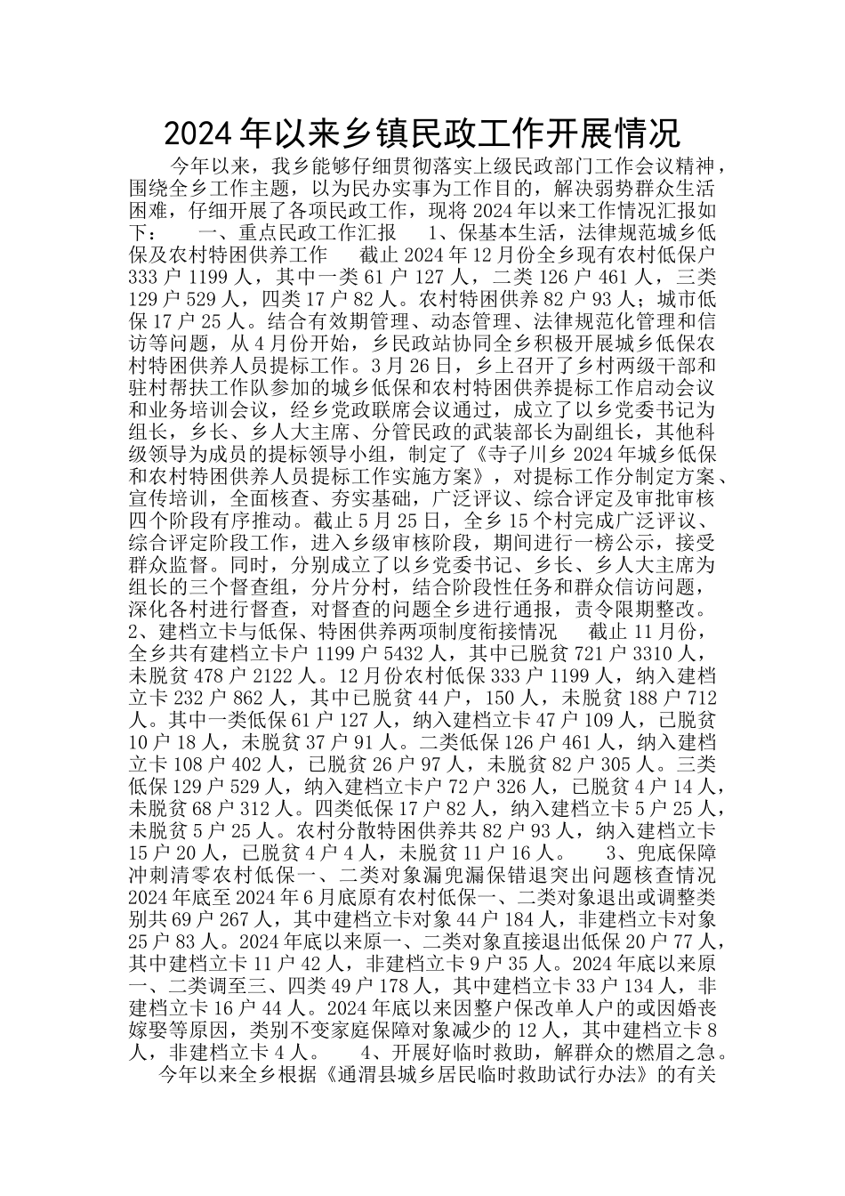 2024年以来乡镇民政工作开展情况_第1页