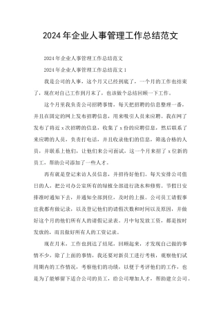 2024年企业人事管理工作总结范文
