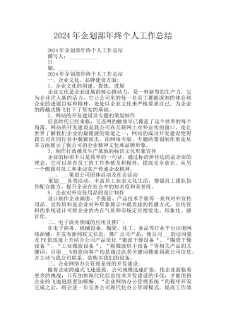 2024年企划部年终个人工作总结