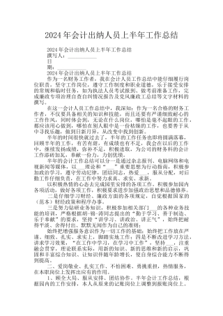 2024年会计出纳人员上半年工作总结