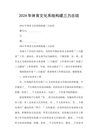 2024年体育文化系统构建三力总结