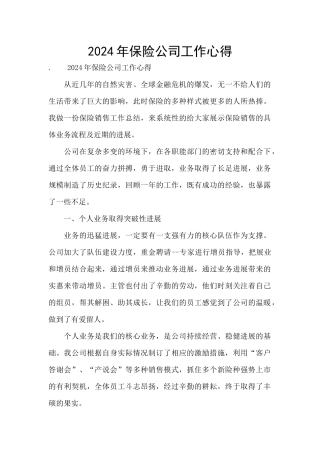 2024年保险公司工作心得