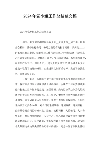 2024年党小组工作总结范文稿