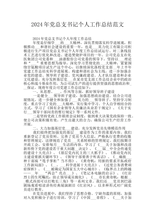 2024年党总支书记个人工作总结范文