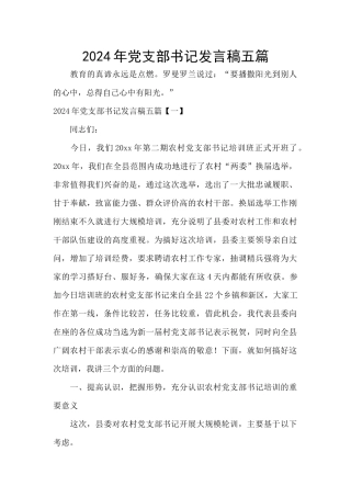 2024年党支部书记发言稿五篇