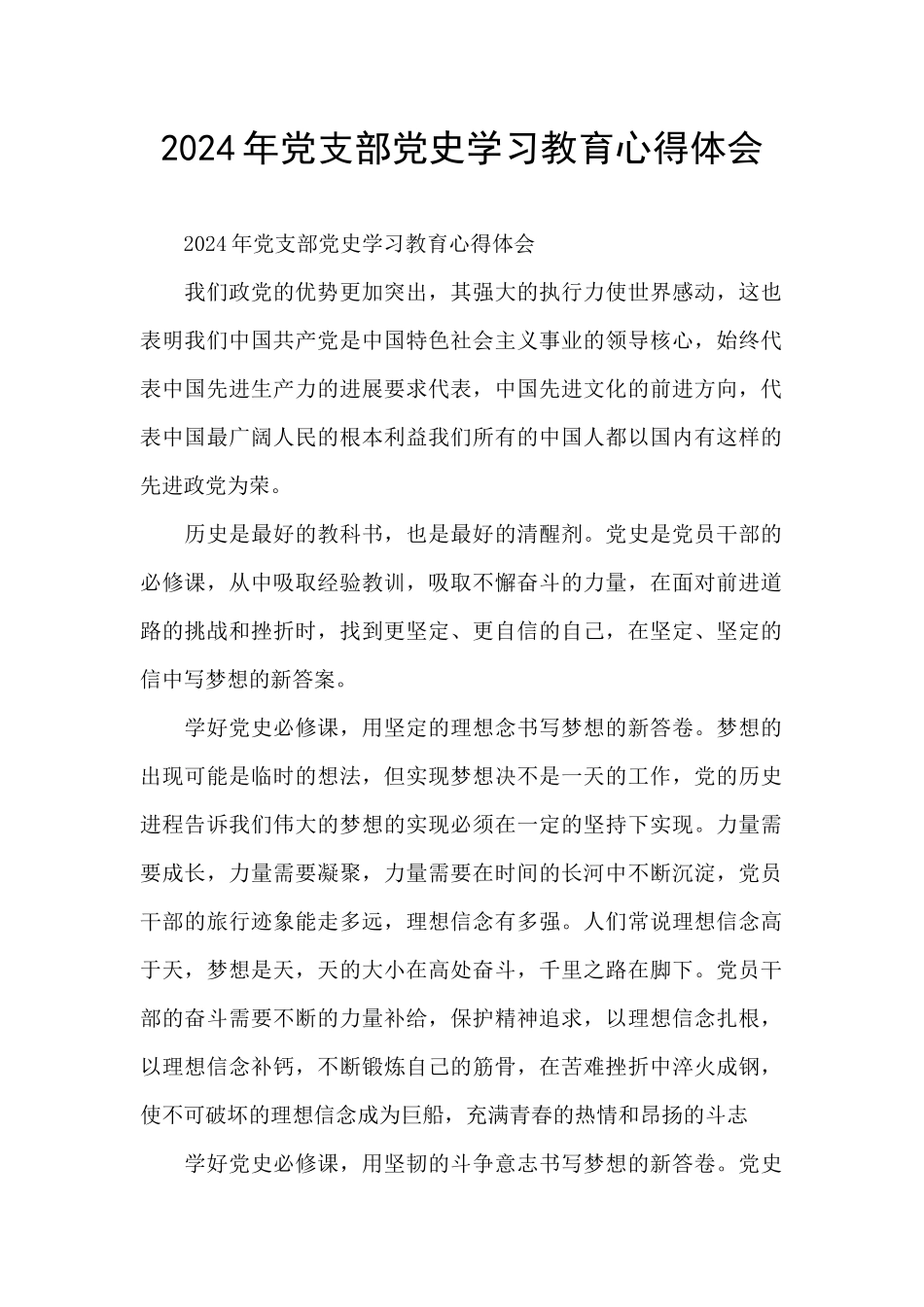 2024年党支部党史学习教育心得体会_第1页
