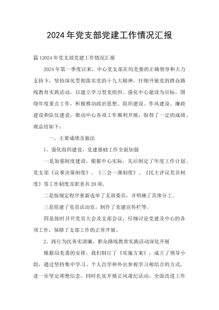 2024年党支部党建工作情况汇报