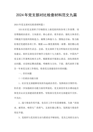 2024年党支部对照检查材料范文九篇
