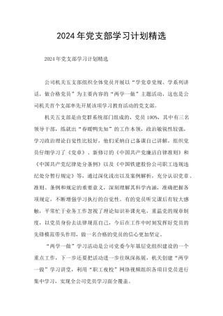 2024年党支部学习计划精选