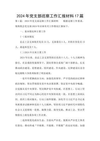 2024年党支部巡察工作汇报材料17篇