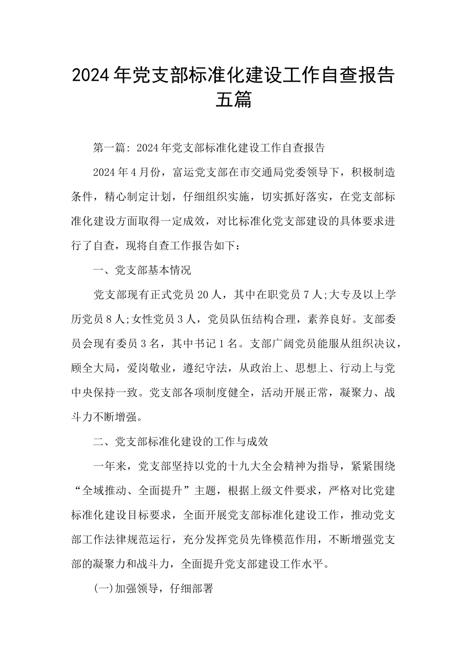 2024年党支部标准化建设工作自查报告五篇_第1页