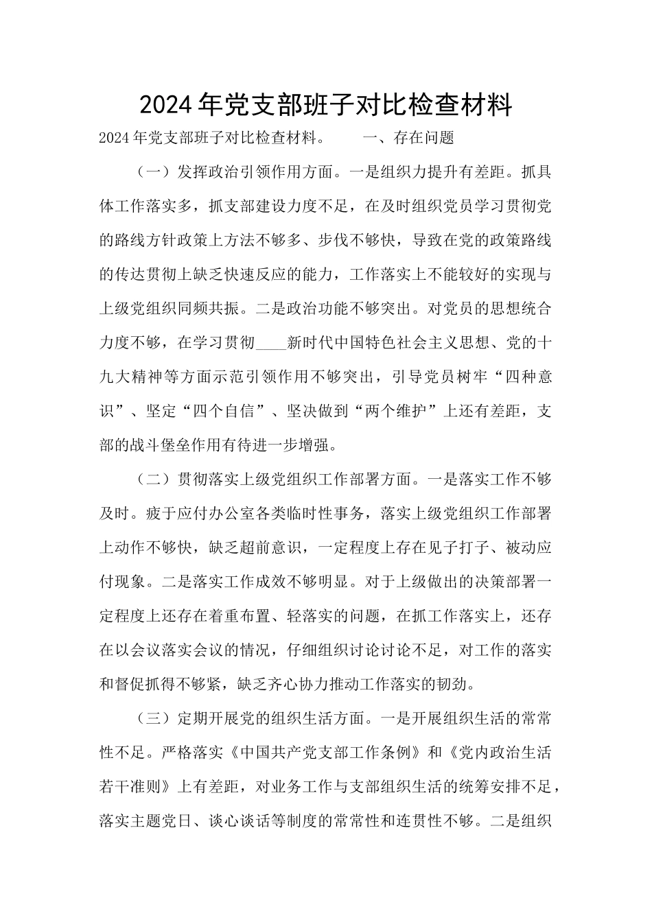 2024年党支部班子对照检查材料_第1页