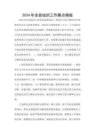 2024年全县组织工作要点模板
