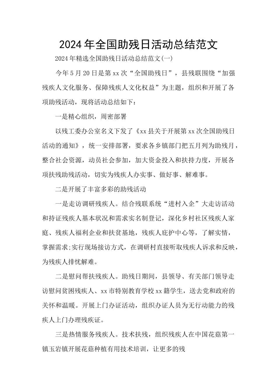 2024年全国助残日活动总结范文_第1页